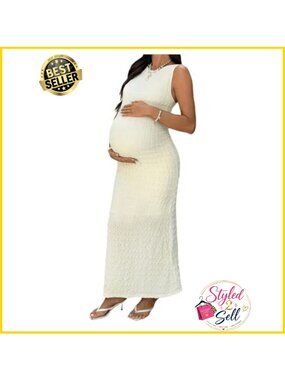 Maternity Bodycon Maxi Dress Sleeveless Tank Baby Shower Photoshoot